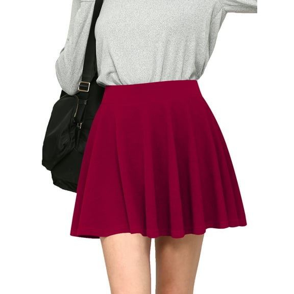 Made by Johnny Women's Casual Mini Flared Plain Pleated Skater Skirt with Shorts XXXL WINE