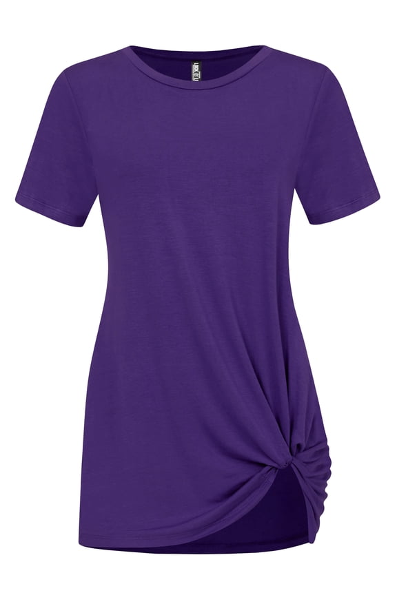 Women's Casual Shirts Twist Knot Tunics Tops L DARK_PURPLE