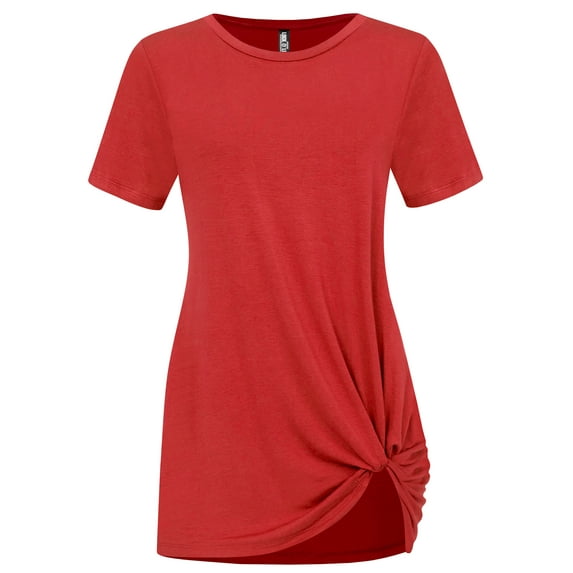 Made by Johnny Women's Casual Shirts Twist Knot Tunics Tops L RED