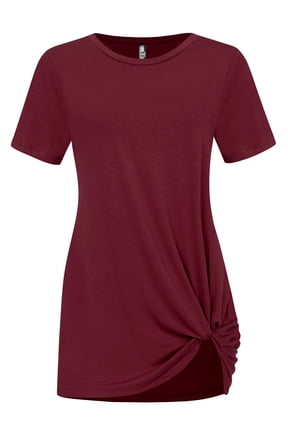 Women's Casual Shirts Twist Knot Tunics Tops S WINE