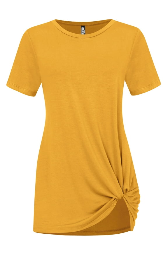 Women's Casual Shirts Twist Knot Tunics Tops XXL MUSTARD