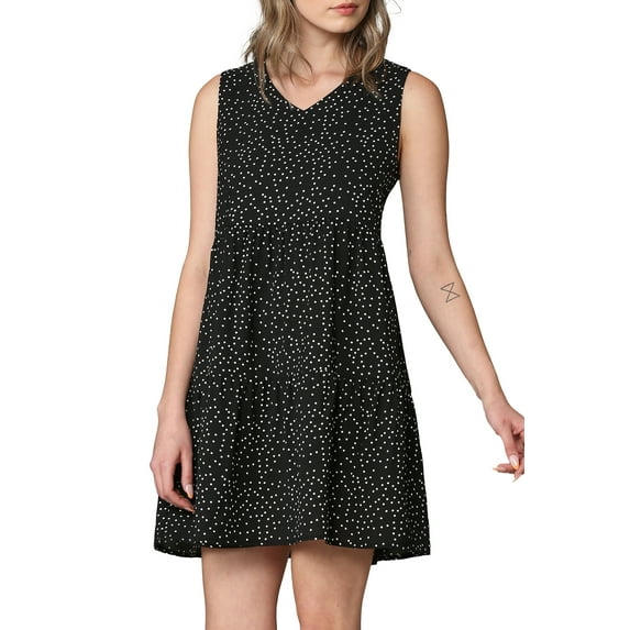 Made by Johnny Women's Casual Sleeveless V-Neck Loose Flowy Swing Shift Dress XL BLACK_POLKA