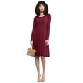 thumbnail image 1 of Made by Johnny Women's Comfy Casual Long Sleeve Flowy Dresses Loose Plain Dress with Pockets M WINE, 1 of 6