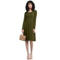 thumbnail image 1 of Made by Johnny Women's Comfy Casual Long Sleeve Flowy Dresses Loose Plain Dress with Pockets S OLIVE, 1 of 6