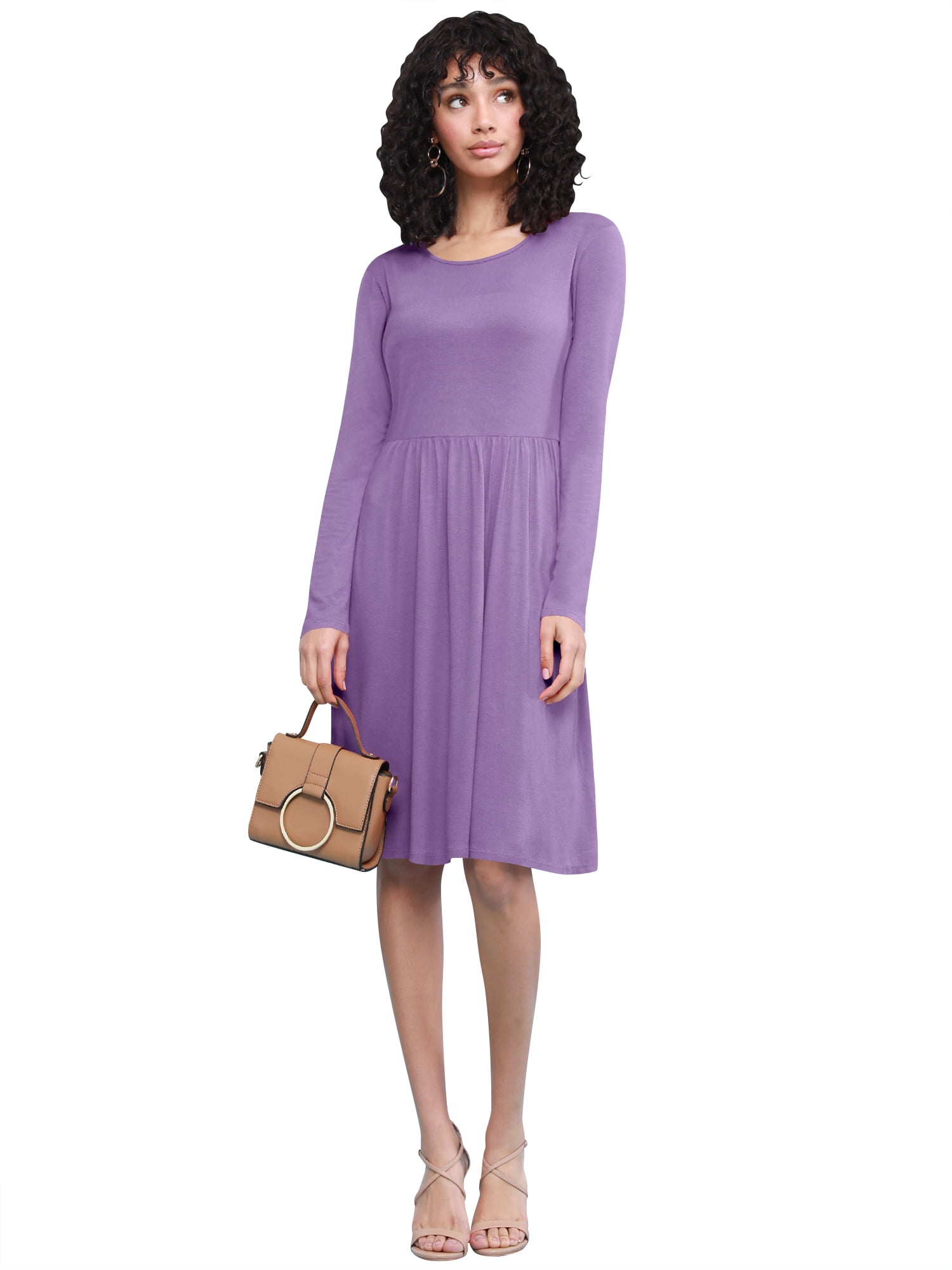 Lock And Love Women's Casual Short Sleeve Flowy Dress - Loose Fit Knee-Length Dress With Pockets