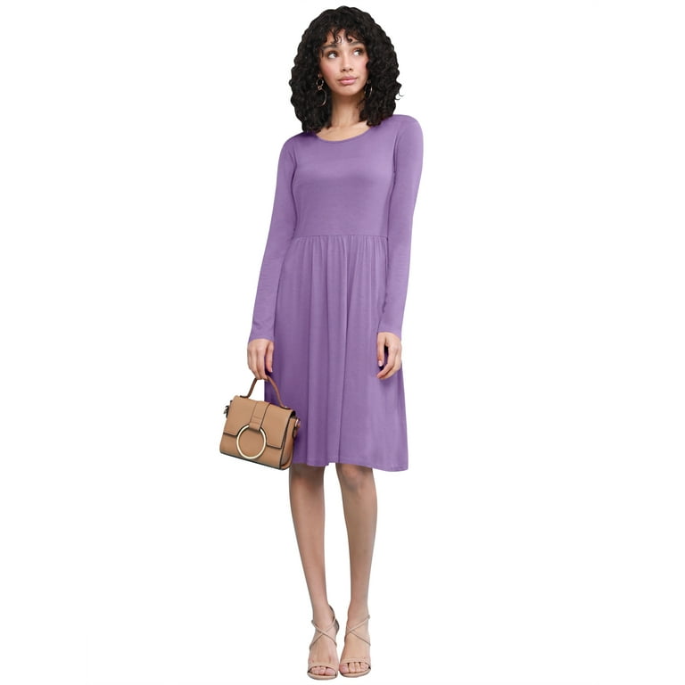 Made by Johnny Women s Comfy Casual Long Sleeve Flowy Dresses Loose Plain Dress with Pockets XXL LILAC Walmart