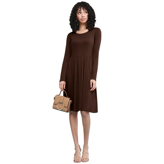 Made by Johnny Women's Comfy Casual Long Sleeve Flowy Dresses Loose Plain Dress with Pockets XXXL BROWN