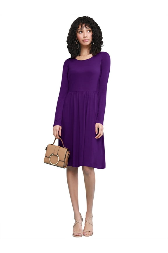 Women's Comfy Casual Long Sleeve Flowy Dresses Loose Plain Dress with Pockets XXXL DARK_PURPLE