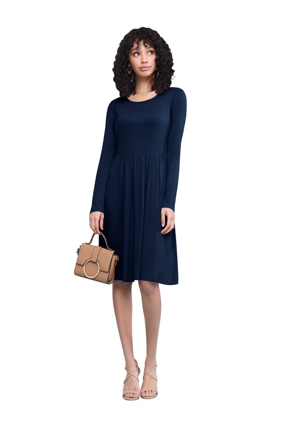 Women's Comfy Casual Long Sleeve Flowy Dresses Loose Plain Dress with Pockets XXXL NAVY
