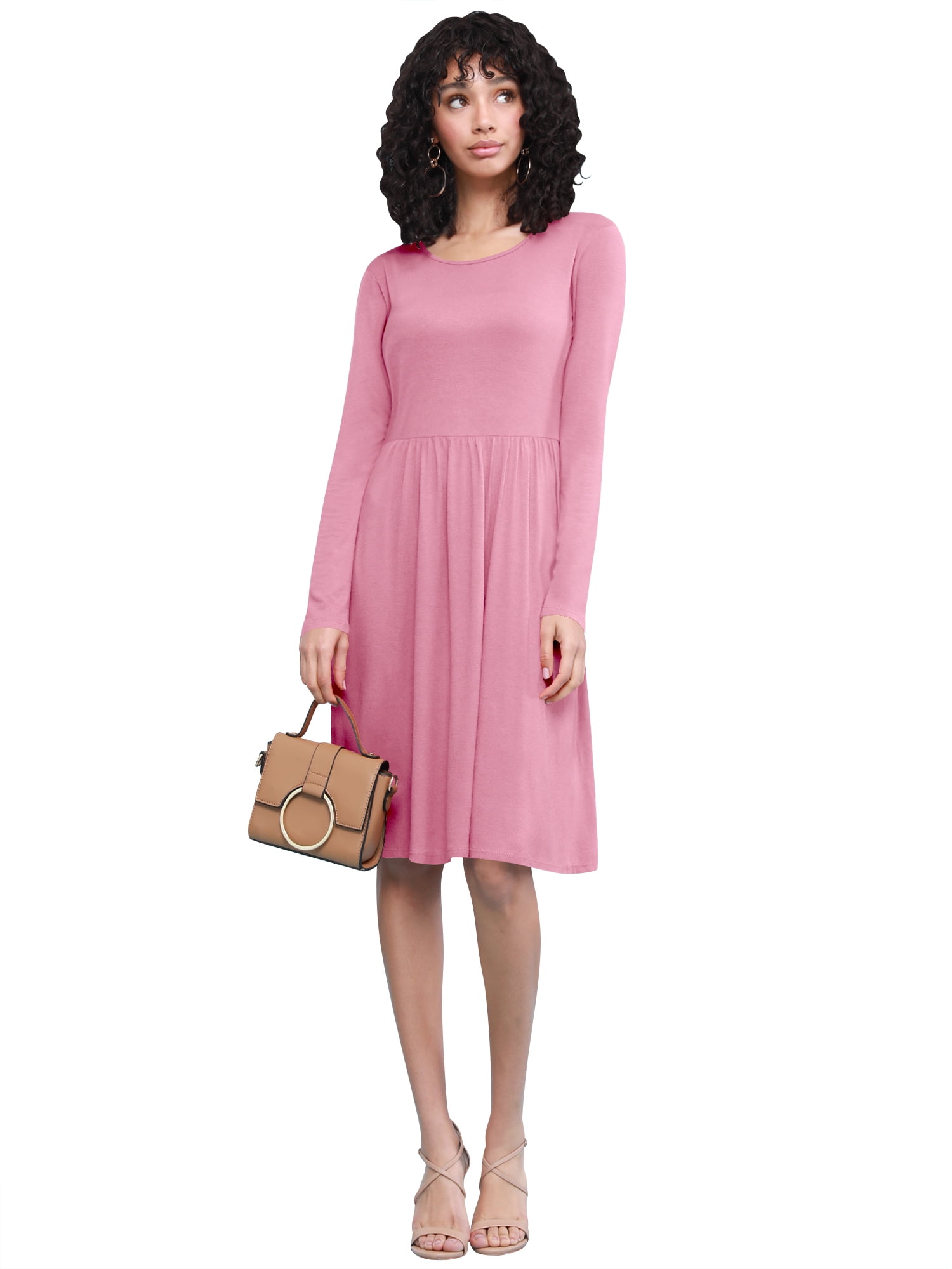 Made by Johnny Women's Comfy Casual Long Sleeve Flowy Dresses Loose Plain Dress with Pockets