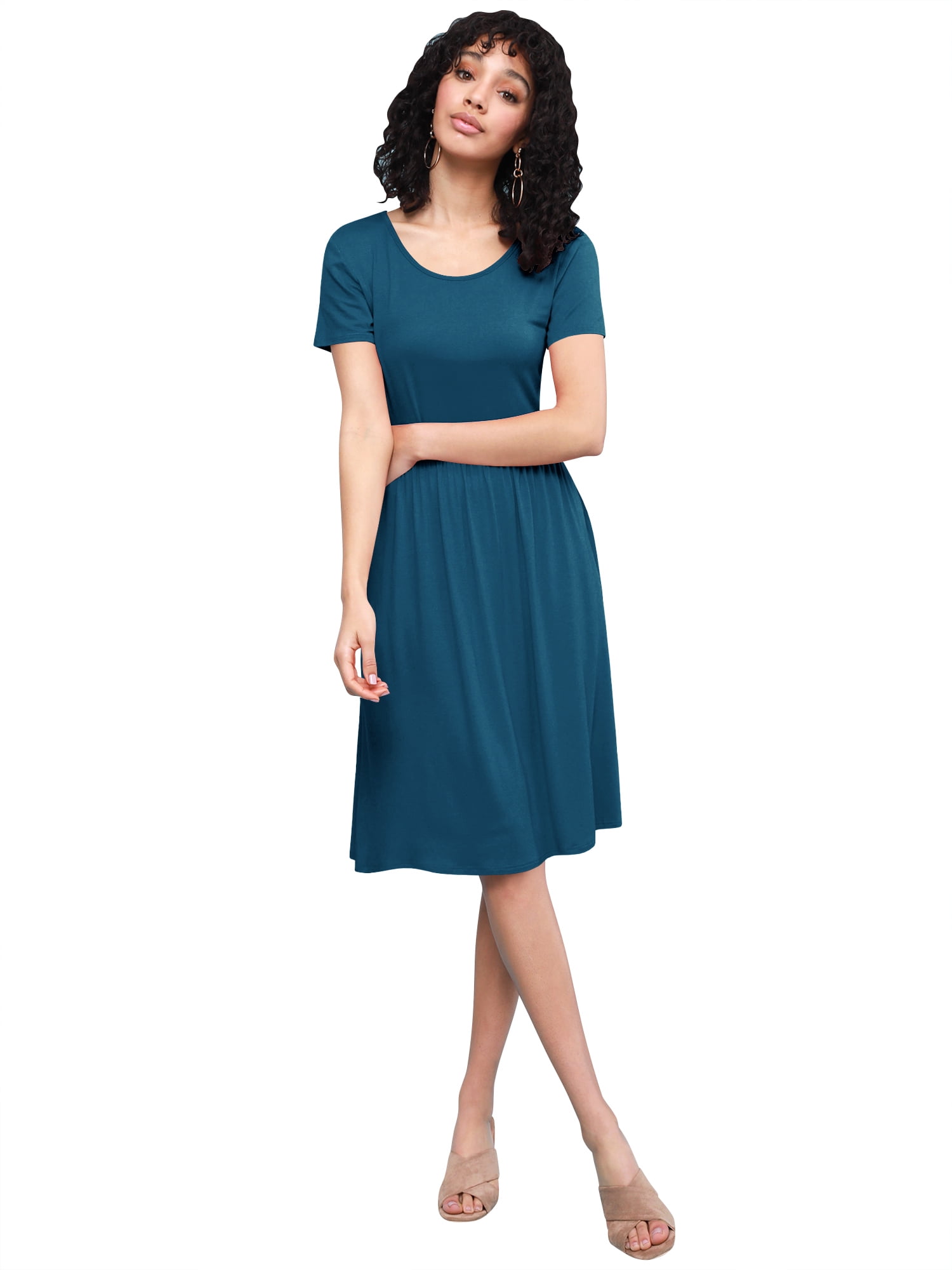 Women's Vintage V-Neck Swing Dress 50s 60s Short Sleeve Plain Dress  Cocktail Party Evening Dresses - Walmart.com