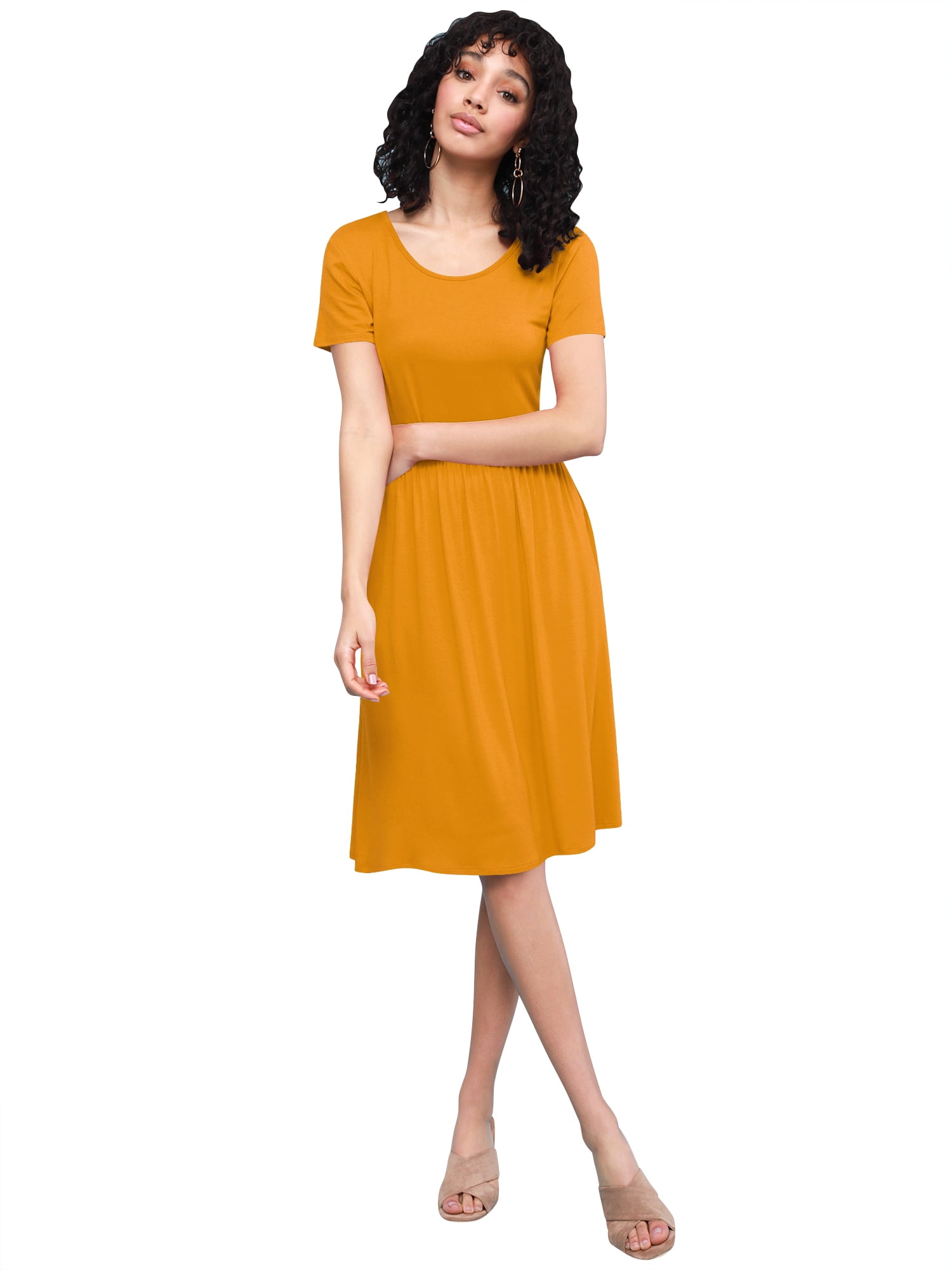 Made by Johnny Women s Comfy Casual Short Sleeve Flowy Dresses Loose Plain Dress with Pockets M MUSTARD