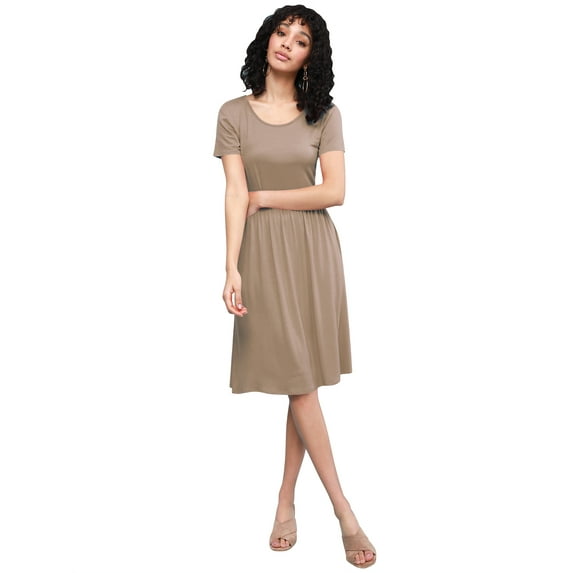 Made by Johnny Women's Comfy Casual Short Sleeve Flowy Dresses Loose Plain Dress with Pockets XXL TAUPE