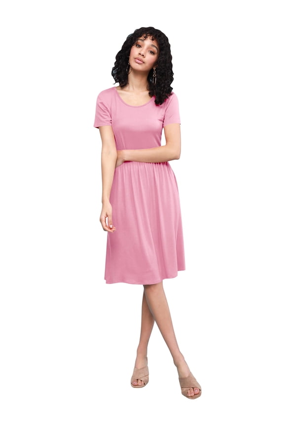 Women's Comfy Casual Short Sleeve Flowy Dresses Loose Plain Dress with Pockets XXXL PINK