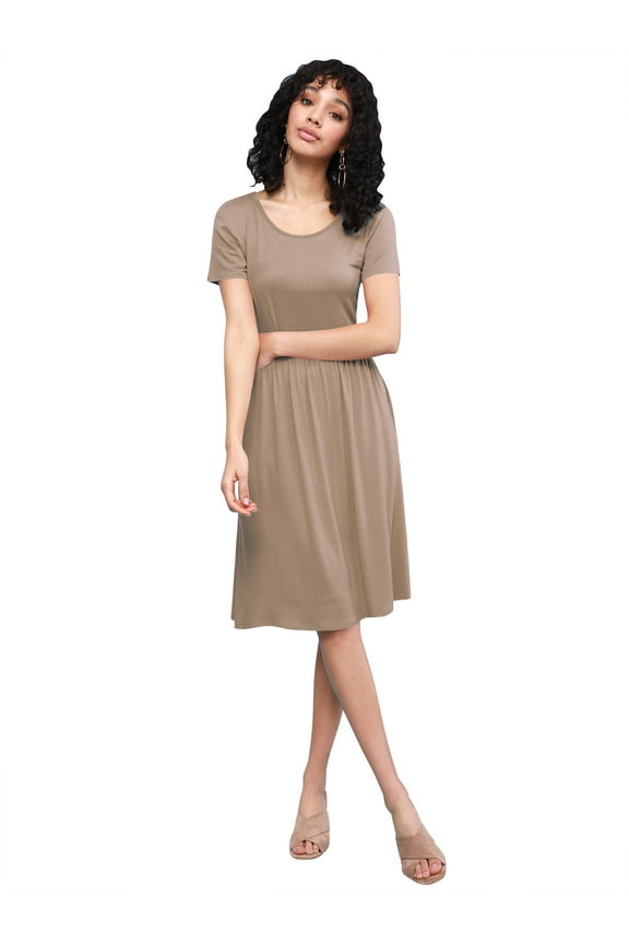 Women's Comfy Casual Short Sleeve Flowy Dresses Loose Plain Dress with Pockets XXXL TAUPE