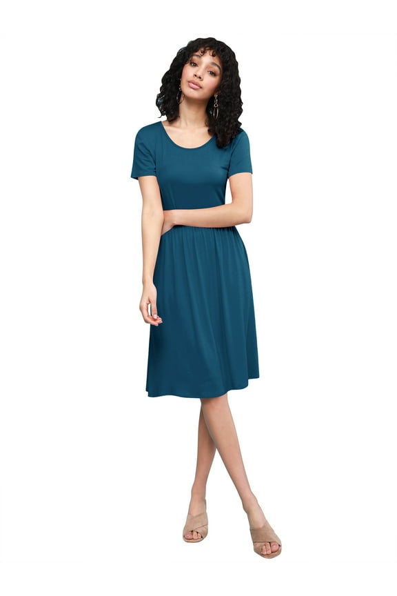 Women's Comfy Casual Short Sleeve Flowy Dresses Loose Plain Dress with Pockets XXXL TEAL