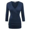 thumbnail image 1 of Made by Johnny Women's Deep V-Neck 3/4 Sleeve Slim Fitted T-Shirt Casual Cross Surplice Wrap Tops L NAVY, 1 of 6