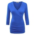 thumbnail image 1 of Made by Johnny Women's Deep V-Neck 3/4 Sleeve Slim Fitted T-Shirt Casual Cross Surplice Wrap Tops L ROYAL_BRITE, 1 of 6
