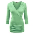 thumbnail image 1 of Made by Johnny Women's Deep V-Neck 3/4 Sleeve Slim Fitted T-Shirt Casual Cross Surplice Wrap Tops XL MINT, 1 of 6