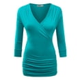 thumbnail image 1 of Made by Johnny Women's Deep V-Neck 3/4 Sleeve Slim Fitted T-Shirt Casual Cross Surplice Wrap Tops XXXL JADE, 1 of 6