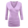 thumbnail image 1 of Made by Johnny Women's Deep V-Neck 3/4 Sleeve Slim Fitted T-Shirt Casual Cross Surplice Wrap Tops XXXL LILAC, 1 of 6