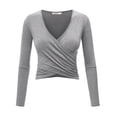 thumbnail image 1 of Made by Johnny Women's Deep V Neck Long Sleeve Cross Wrap Fitted Crop Top S HEATHER_GREY, 1 of 6