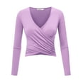 thumbnail image 1 of Made by Johnny Women's Deep V Neck Long Sleeve Cross Wrap Fitted Crop Top S LILAC, 1 of 6