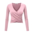 thumbnail image 1 of Made by Johnny Women's Deep V Neck Long Sleeve Cross Wrap Fitted Crop Top S PINK, 1 of 6