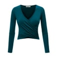 thumbnail image 1 of Made by Johnny Women's Deep V Neck Long Sleeve Cross Wrap Fitted Crop Top S TEAL, 1 of 6