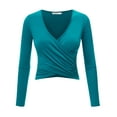 thumbnail image 1 of Made by Johnny Women's Deep V Neck Long Sleeve Cross Wrap Fitted Crop Top XL JADE, 1 of 6