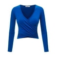 thumbnail image 1 of Made by Johnny Women's Deep V Neck Long Sleeve Cross Wrap Fitted Crop Top XL ROYAL_BRITE, 1 of 6
