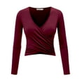 thumbnail image 1 of Made by Johnny Women's Deep V Neck Long Sleeve Cross Wrap Fitted Crop Top XL WINE, 1 of 6