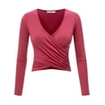 thumbnail image 1 of Made by Johnny Women's Deep V Neck Long Sleeve Cross Wrap Fitted Crop Top XXL CORAL, 1 of 6