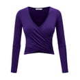 thumbnail image 1 of Made by Johnny Women's Deep V Neck Long Sleeve Cross Wrap Fitted Crop Top XXXL DARK_PURPLE, 1 of 6