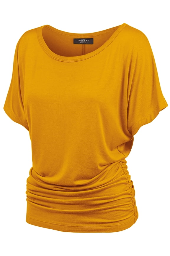 Women's Dolman Drape Top with Side Shirring M MUSTARD