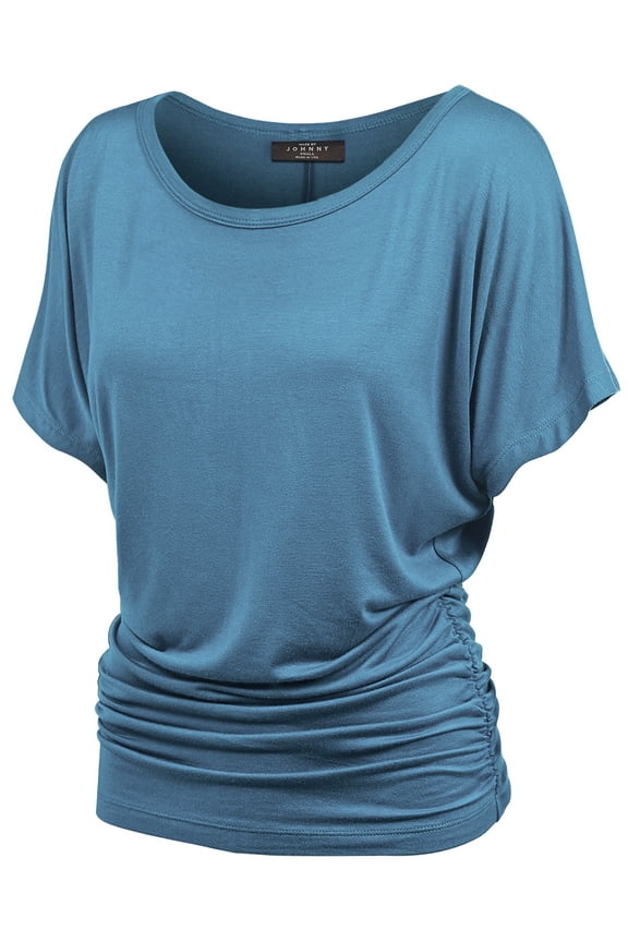 Women's Dolman Drape Top with Side Shirring XL DENIM