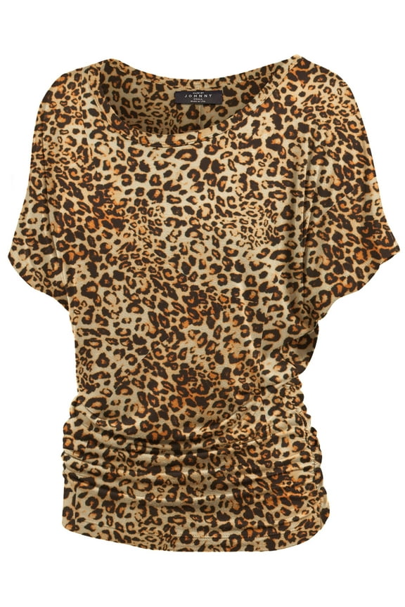 Women's Dolman Drape Top with Side Shirring XL LEOPARD