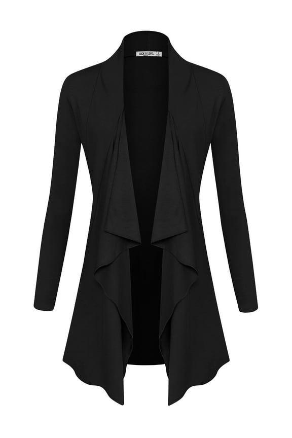 Women's Drape Front Open Cardigan Long Sleeve Irregular Hem S-5XL Plus Size L BLACK