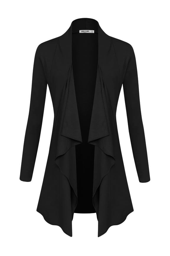 Women's Drape Front Open Cardigan Long Sleeve Irregular Hem S-5XL Plus Size XL BLACK