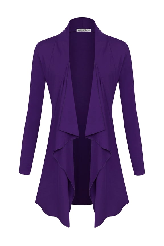Women's Drape Front Open Cardigan Long Sleeve Irregular Hem S-5XL Plus Size XL DARK_PURPLE