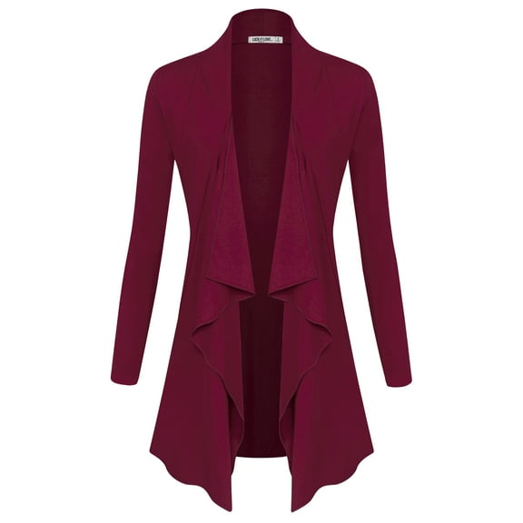 Made by Johnny Women's Drape Front Open Cardigan Long Sleeve Irregular Hem S-5XL Plus Size XL WINE