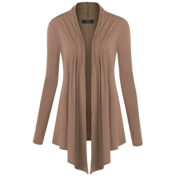 Made by Johnny Women's Draped Open Front Cardigan S TAUPE