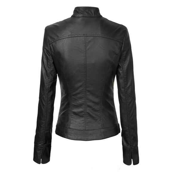 Made by Johnny Women's Dressy Vegan Leather Biker Jacket L BLACK