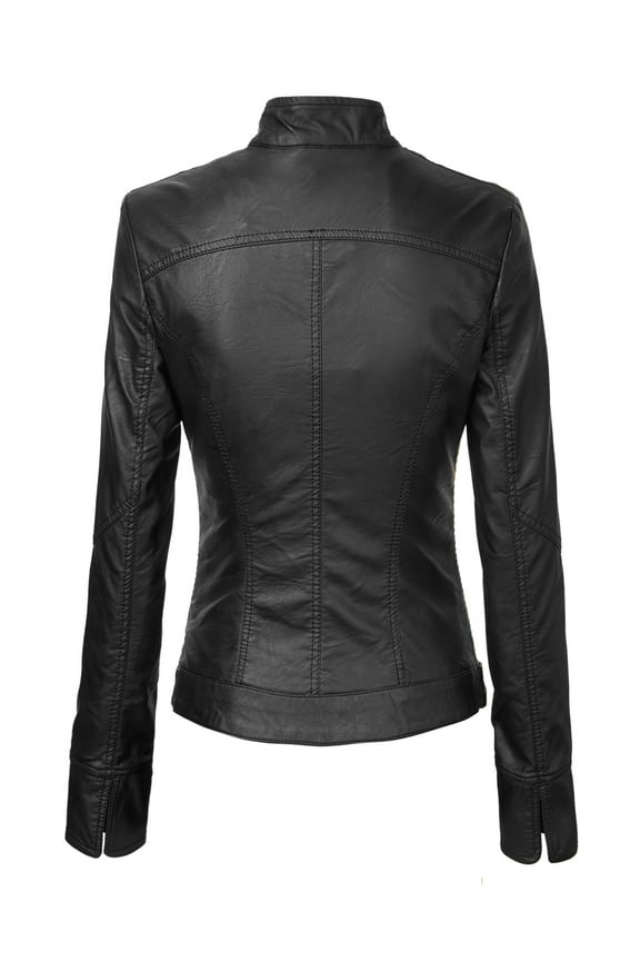 Women's Dressy Vegan Leather Biker Jacket L BLACK