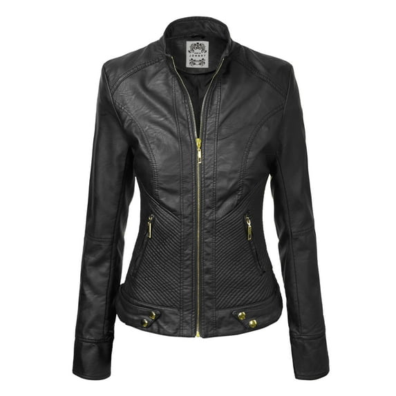 Made by Johnny Women's Dressy Vegan Leather Biker Jacket S BLACK