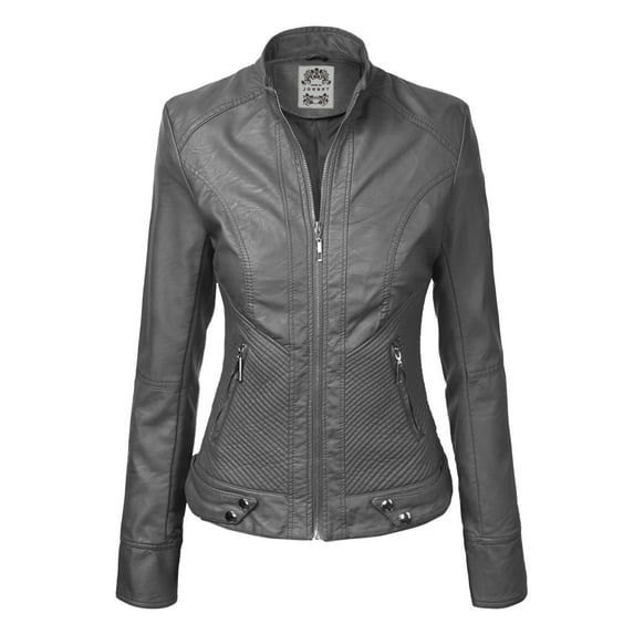 Made by Johnny Women's Dressy Vegan Leather Biker Jacket XS GREY