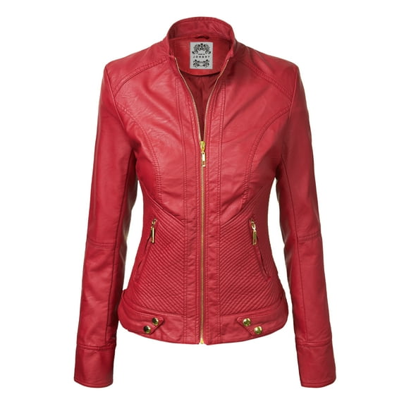 Made by Johnny Women's Dressy Vegan Leather Biker Jacket XS RED