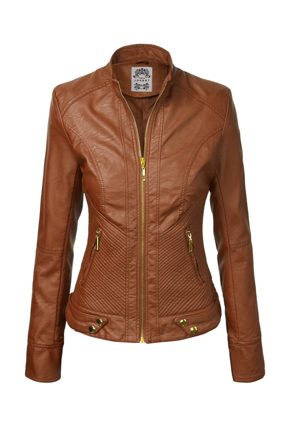 Women's Dressy Vegan Leather Biker Jacket XXL CAMEL