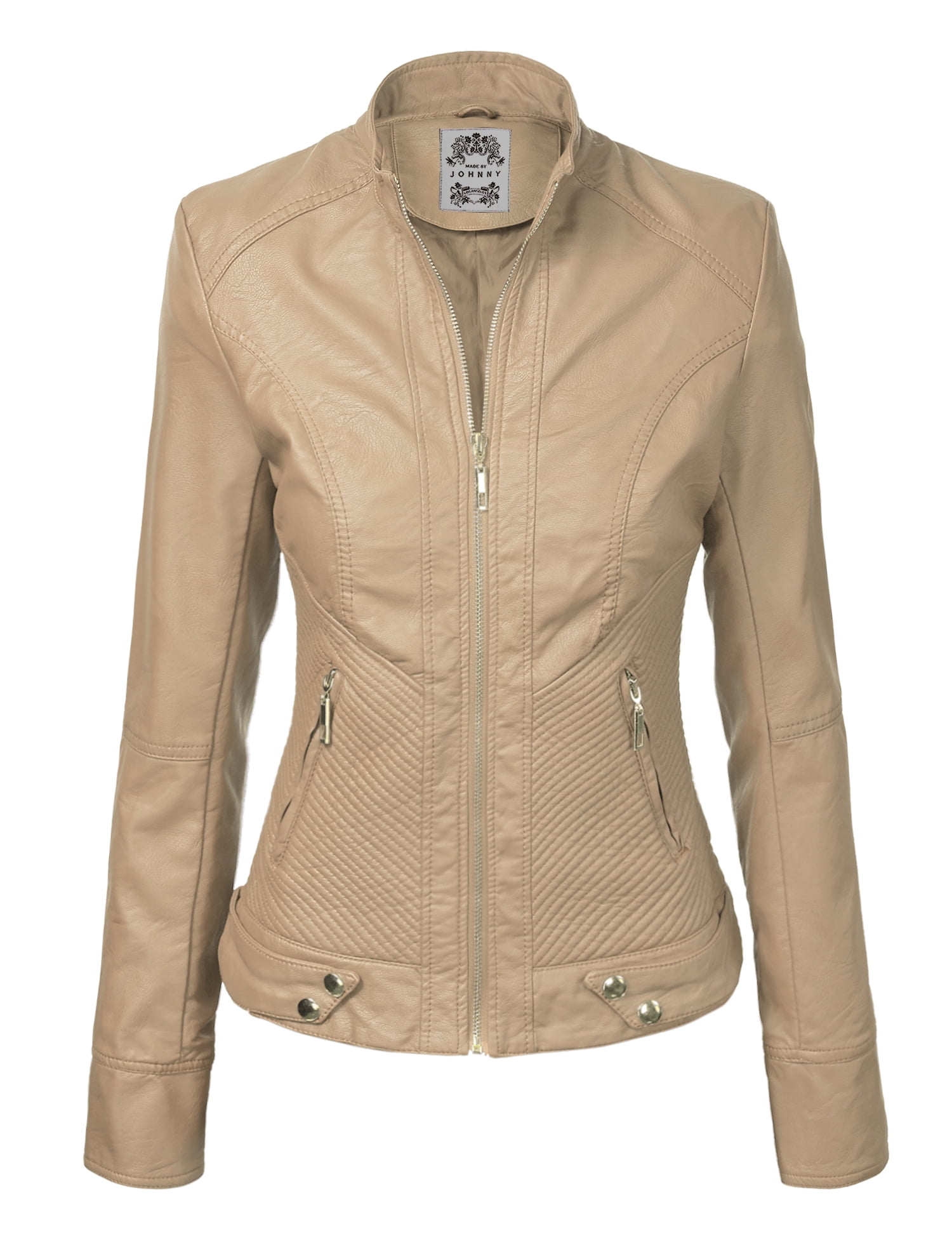 Made by Johnny Women s Dressy Vegan Leather Biker Jacket XXL KHAKI Walmart