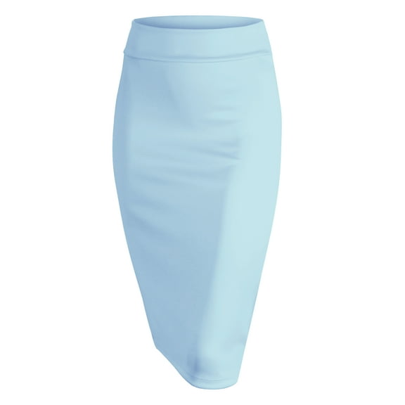 Made by Johnny Women's Elastic Waist Stretch Bodycon Midi Pencil Skirt Below Knee L LIGHT_BLUE